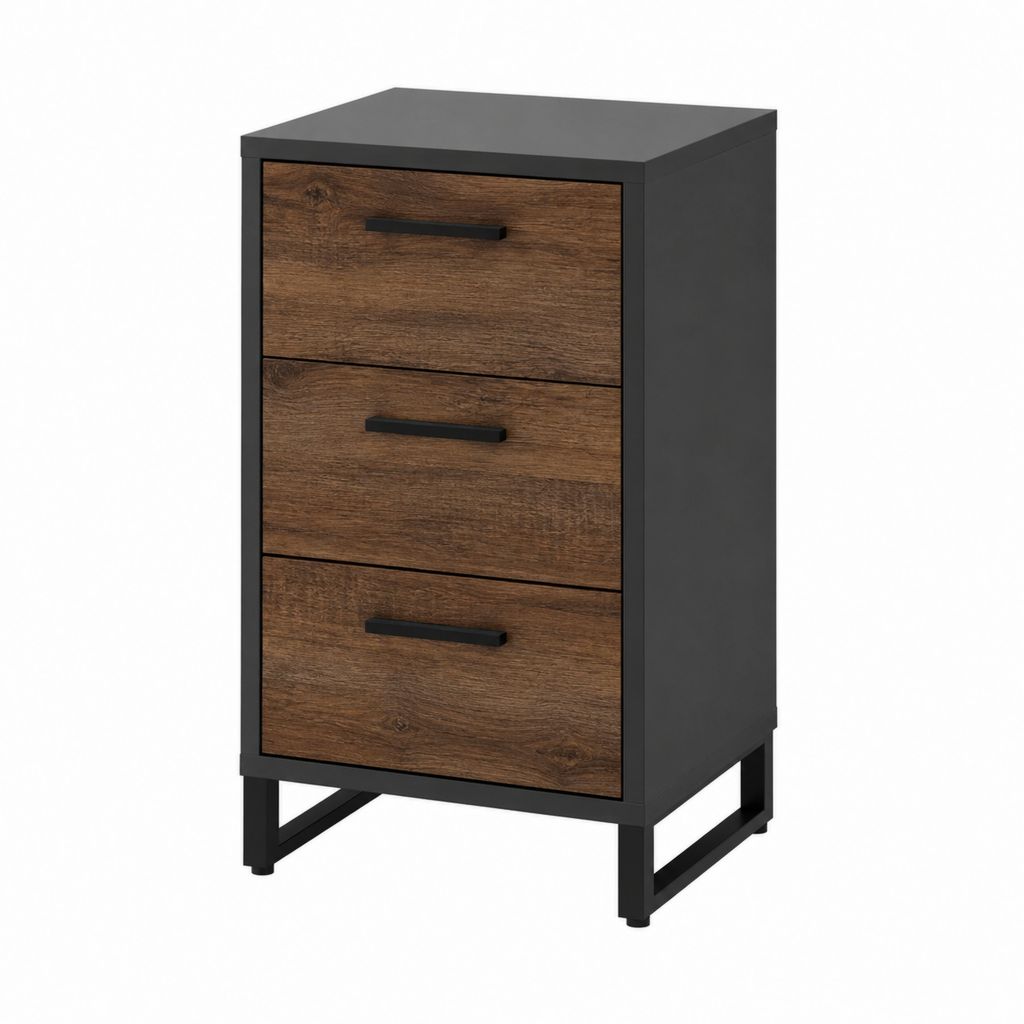 Nachttisch mit 3 Schubladen Schwarz Dunkelbraun Spanplatte Stahl Rechteckig 40 x 35 x 65 cm