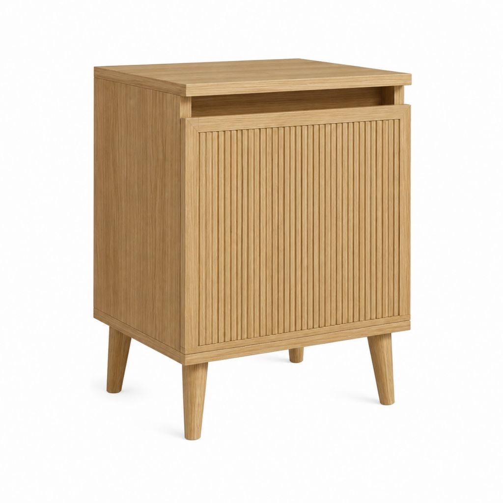 Nachttisch Eichefarben MDF mit Eichenfurnier rechteckig mit Tür und offenem Fach 45 x 35 x 65 cm