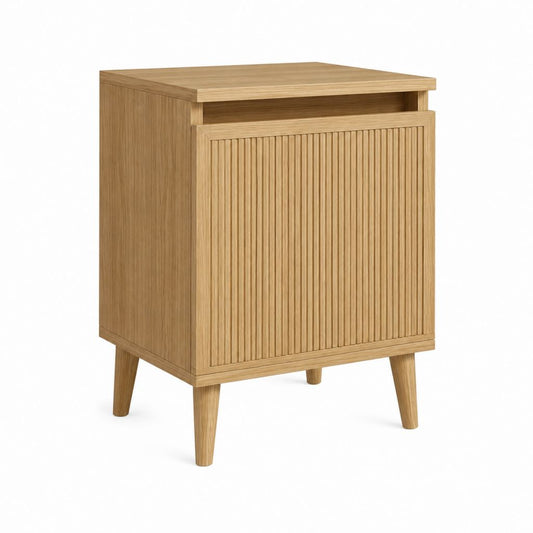 Nachttisch Eichefarben MDF mit Eichenfurnier rechteckig mit Tür und offenem Fach 45 x 35 x 65 cm