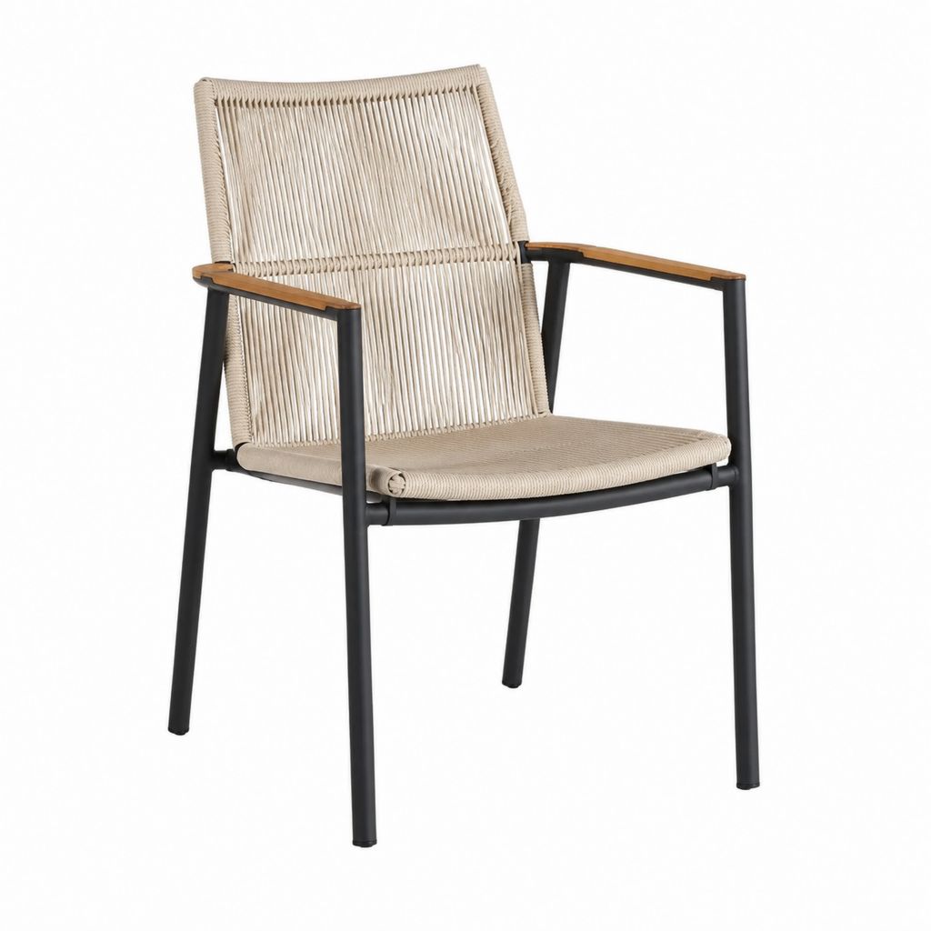 Gartenstuhl mit Armlehnen Beige Schwarz Stahl Polypropylen-Seilgeflecht 57 x 62 x 86 cm