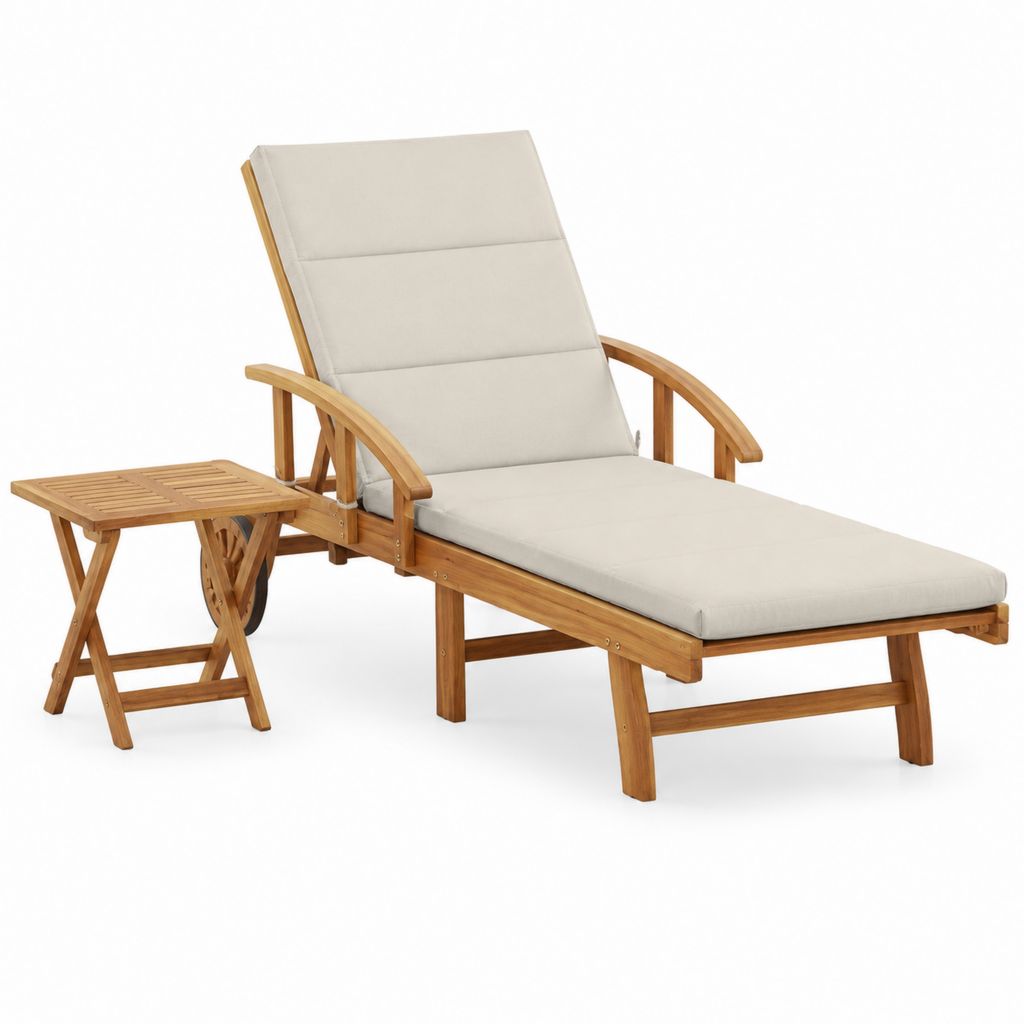 2-teiliges Gartenliegen-Set Beige aus Akazienholz mit Polyesterauflagen 200 x 68 x 30 cm