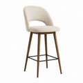 Barhocker Beige mit Polyesterbezug Massivholzgestell Stahlfußstütze und gebogener Rückenlehne 50 x 53 x 100 cm