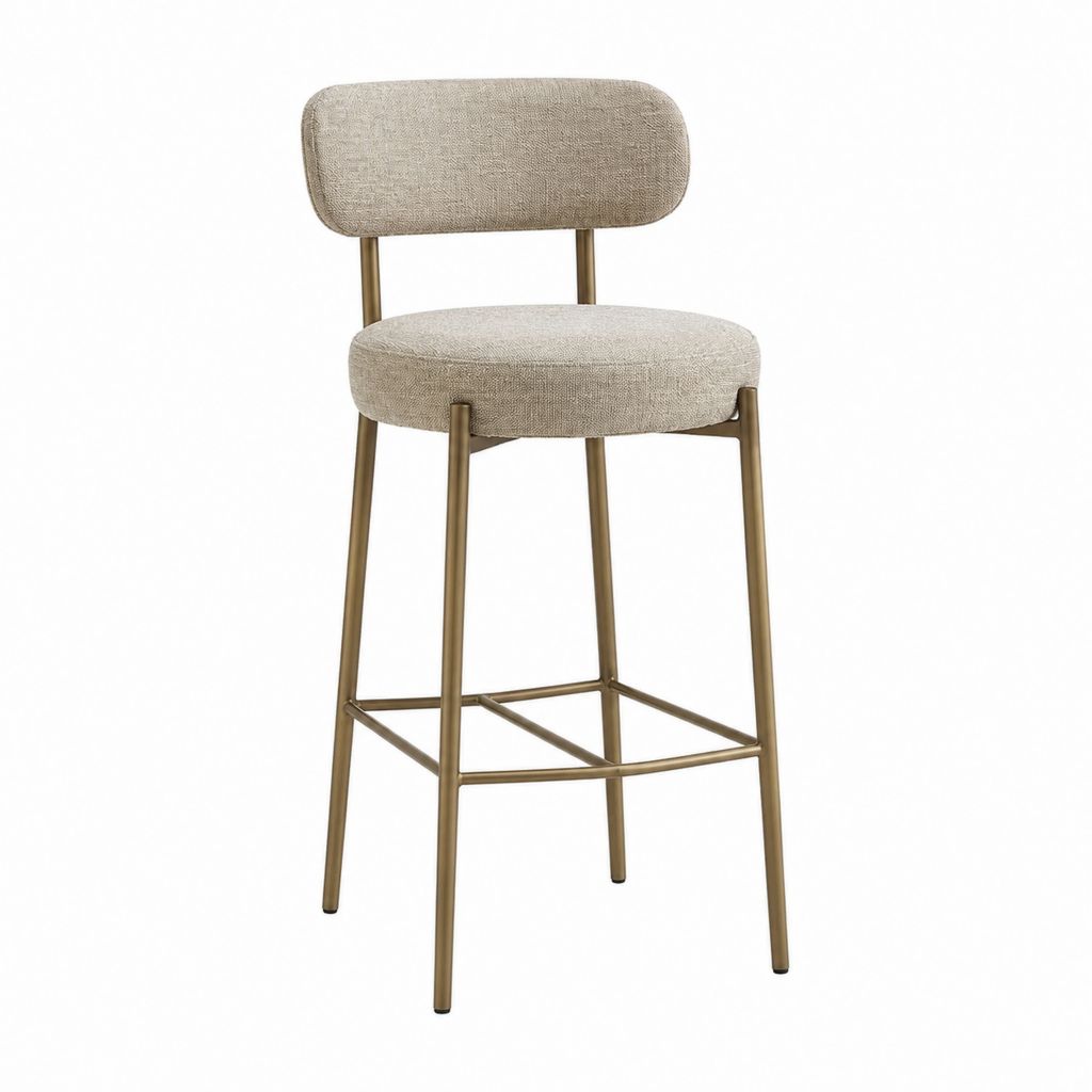 Barhocker mit Rückenlehne Beige Polyester Stahl Rund 49 x 52 x 101 cm Sitzhöhe 75 cm