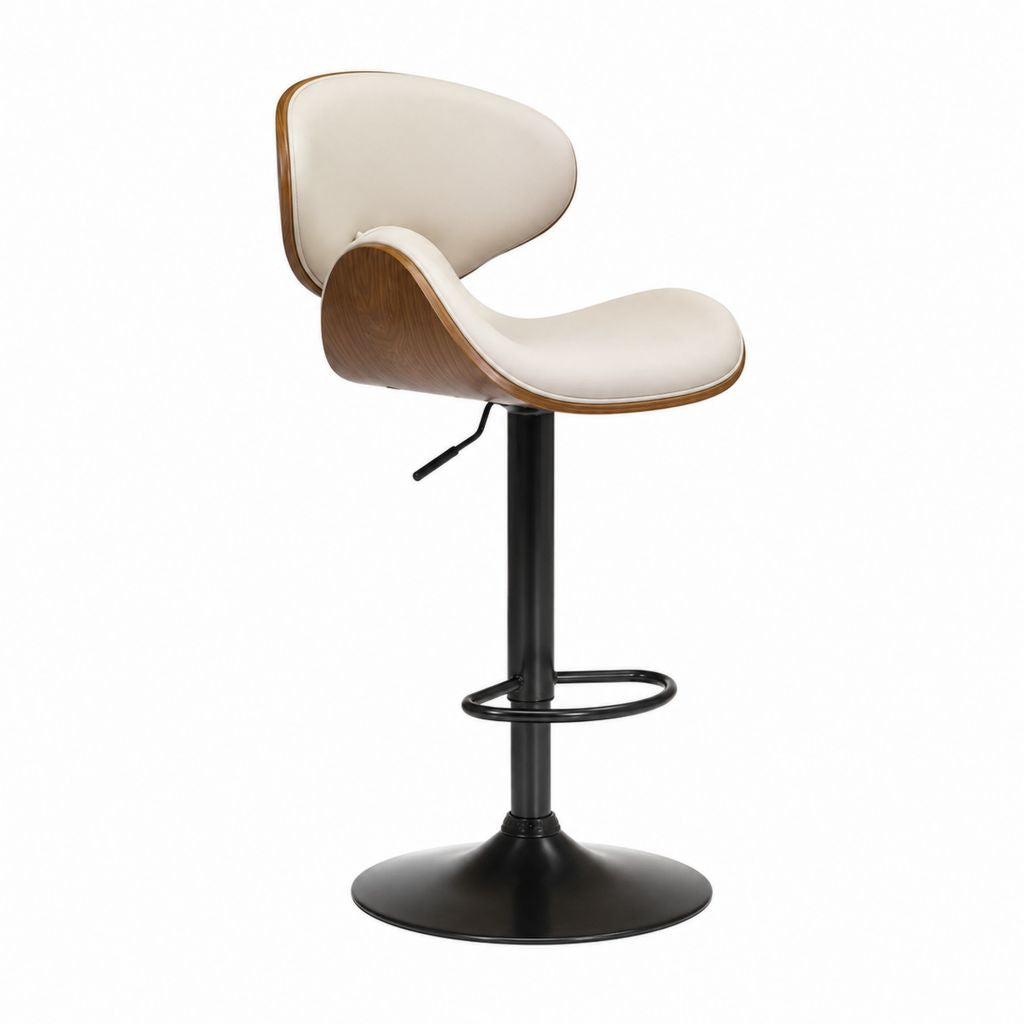 Barhocker höhenverstellbar Creme PU-Kunstleder Walnussfurnier Drehbar 52 x 50 x 91-111 cm