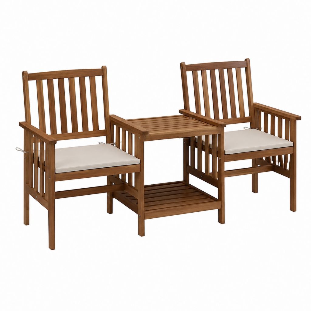 2-Sitzer Gartenbank mit integriertem Tisch Braun Akazien-Massivholz Rechteckig 159 x 61 x 92 cm