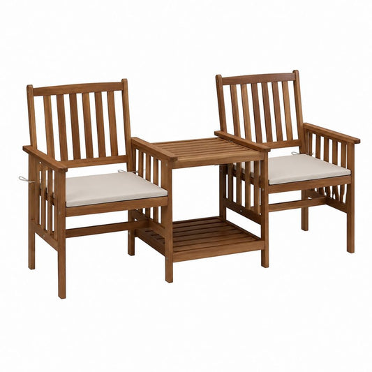2-Sitzer Gartenbank mit integriertem Tisch Braun Akazien-Massivholz Rechteckig 159 x 61 x 92 cm