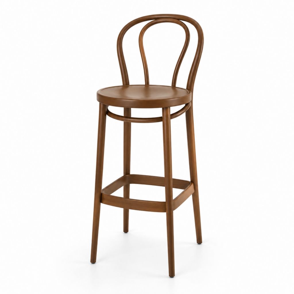 Barhocker Braun aus massivem Buchenholz mit Rückenlehne und Fußstütze 45 x 45 x 104 cm