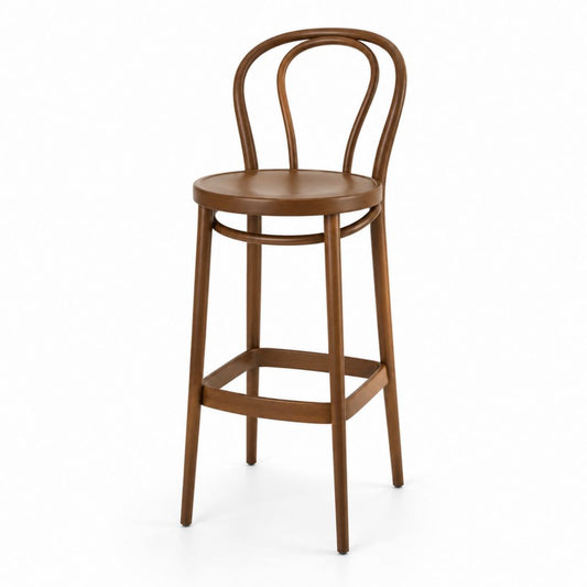 Barhocker Braun aus massivem Buchenholz mit Rückenlehne und Fußstütze 45 x 45 x 104 cm