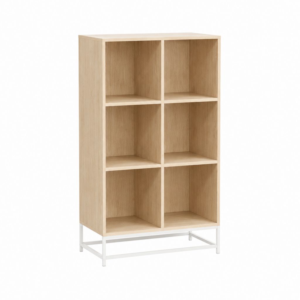 Bücherregal mit 6 Fächern Eichenoptik Spanplatte Stahlgestell 60 x 30 x 120 cm