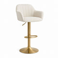 Barhocker mit Armlehnen Creme Bouclé-Polyester Stahl rund höhenverstellbar 95-116 cm
