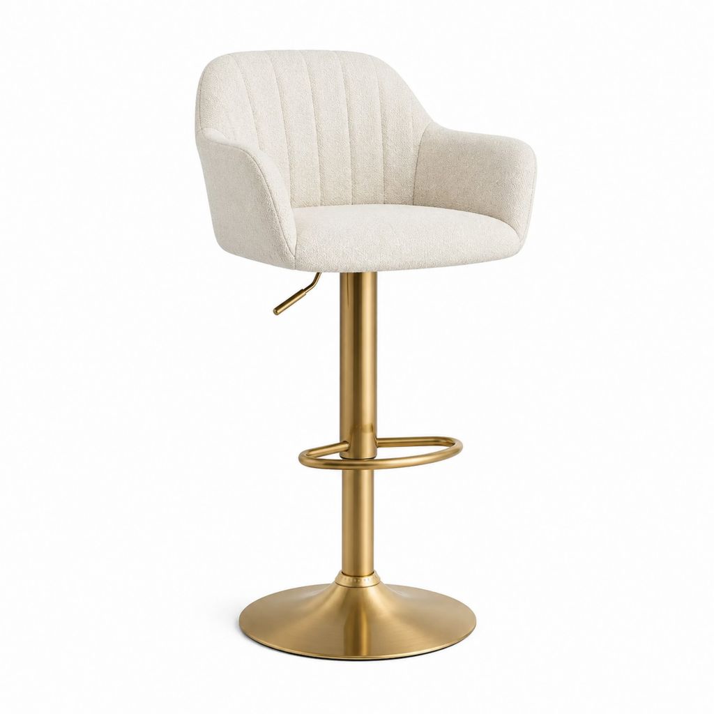 Barhocker mit Armlehnen Creme Bouclé-Polyester Stahl rund höhenverstellbar 95-116 cm