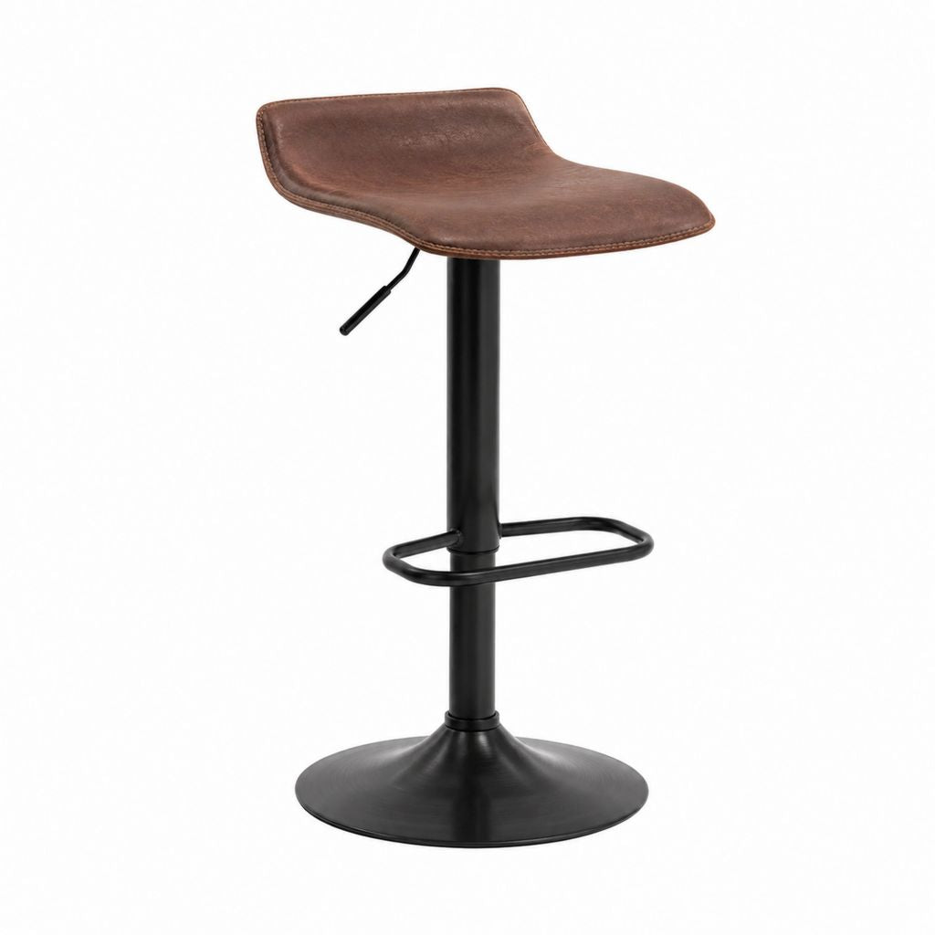 Barhocker höhenverstellbar Braun PU-Kunstleder mit schwarzem Stahlfuß 44 x 48 x 85-106 cm