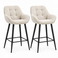 2er Set Barhocker mit Rückenlehne Creme Polyester-Bouclé Stahlgestell 50 x 55 x 96 cm