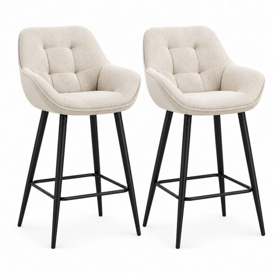 2er Set Barhocker mit Rückenlehne Creme Polyester-Bouclé Stahlgestell 50 x 55 x 96 cm