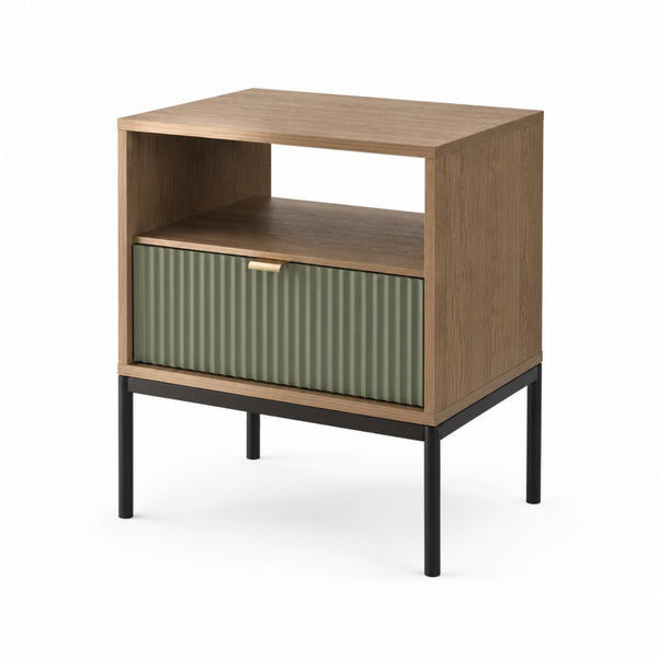 Nachttisch mit Schublade Eiche-Dekor Salbeigrün MDF rechteckig 50 x 40 x 60 cm