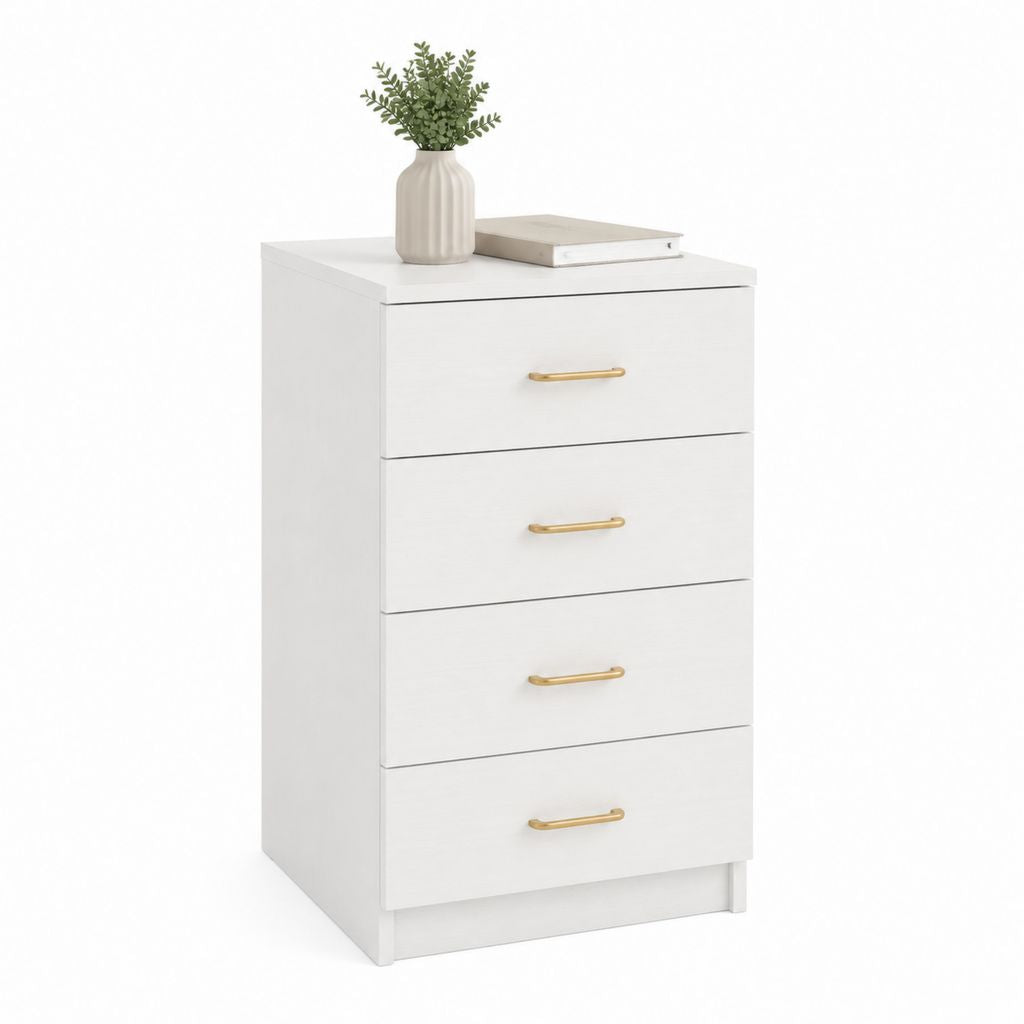 Nachttisch Kommode Weiß aus Spanplatte mit 4 Schubladen 40 x 40 x 80 cm