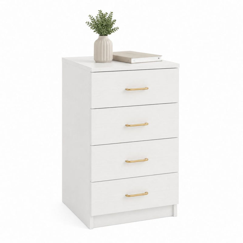Nachttisch Kommode Weiß aus Spanplatte mit 4 Schubladen 40 x 40 x 80 cm