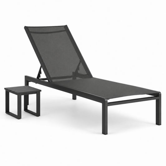 2-teiliges Gartenliege Set Schwarz Aluminium Textilene verstellbar 195 x 63 x 30 cm