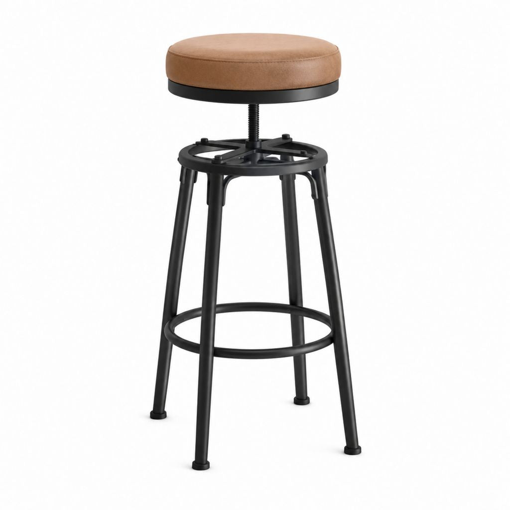Höhenverstellbarer Barhocker mit rundem PU-Kunstledersitz braun und Stahlgestell schwarz 47-62 cm