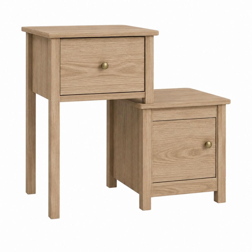 2er Set Nachttische Eicheoptik MDF rechteckig mit Schublade 40 x 35 x 70 cm und 40 x 35 x 50 cm