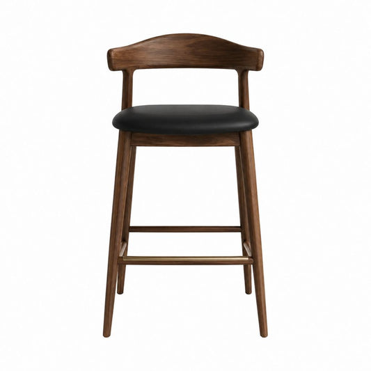 Barhocker Schwarz mit Sitz aus PU-Kunstleder und Gestell aus Walnussholz 53 x 51 x 100 cm